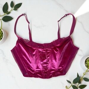 Victoria's Secret Unlined Mesh & Velvet Corset Top Color Claret Red Size XL